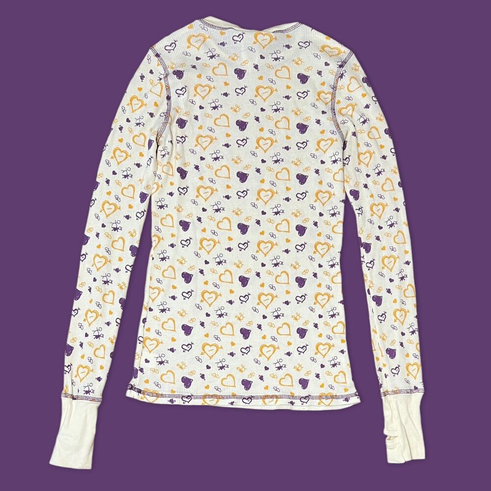 Vintage Y2K Emo Scrapbook Heart Doodles Long Sleeve Thermal Shirt - Size Small - Picture 2 of 8